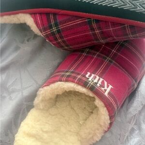 Kith Red and Pink Plaid Slippers with Cream Lining